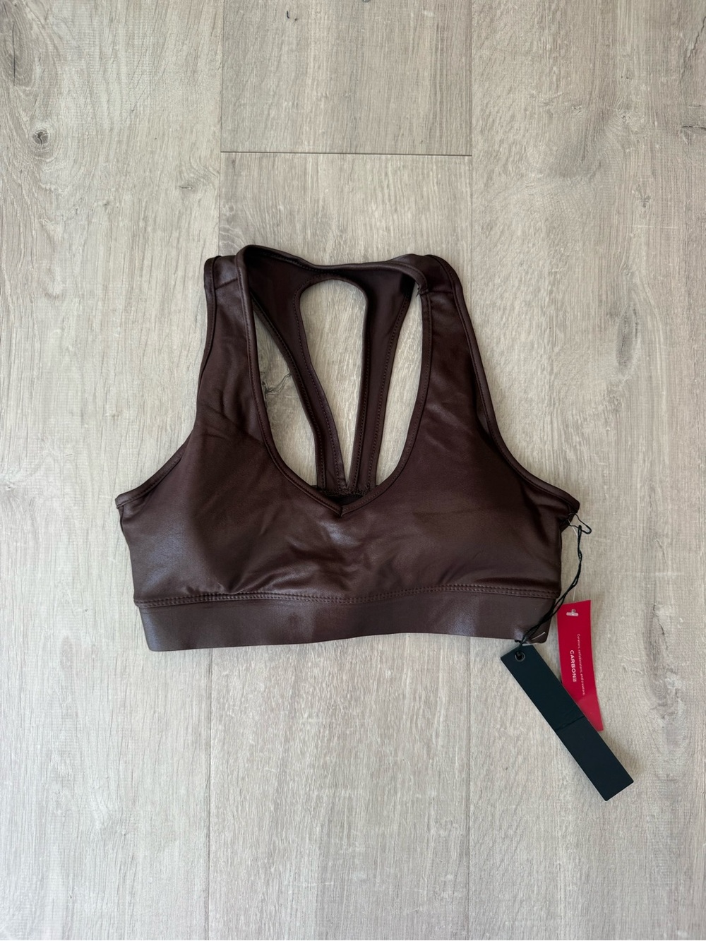 NWT Carbon 38 Brown Faux Leather Sports Bra